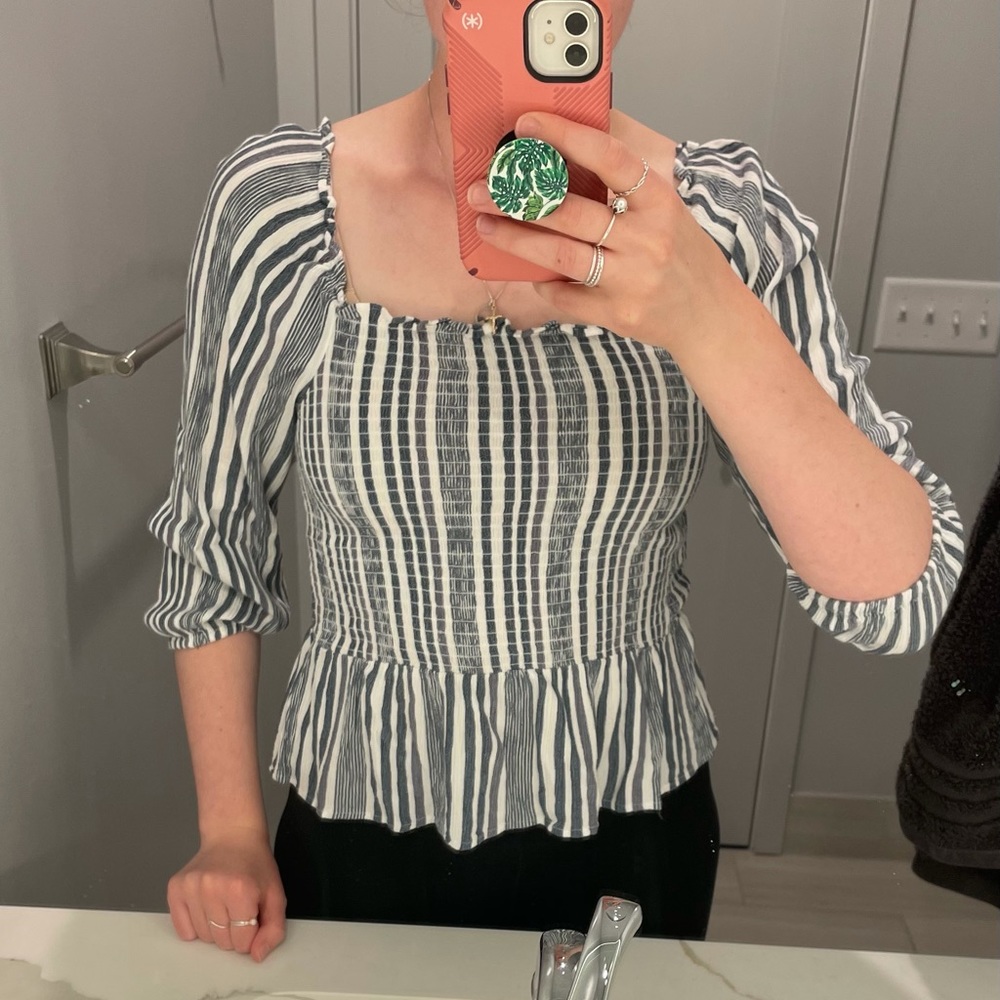 American Eagle Outfitters Striped Square Neck Blouse